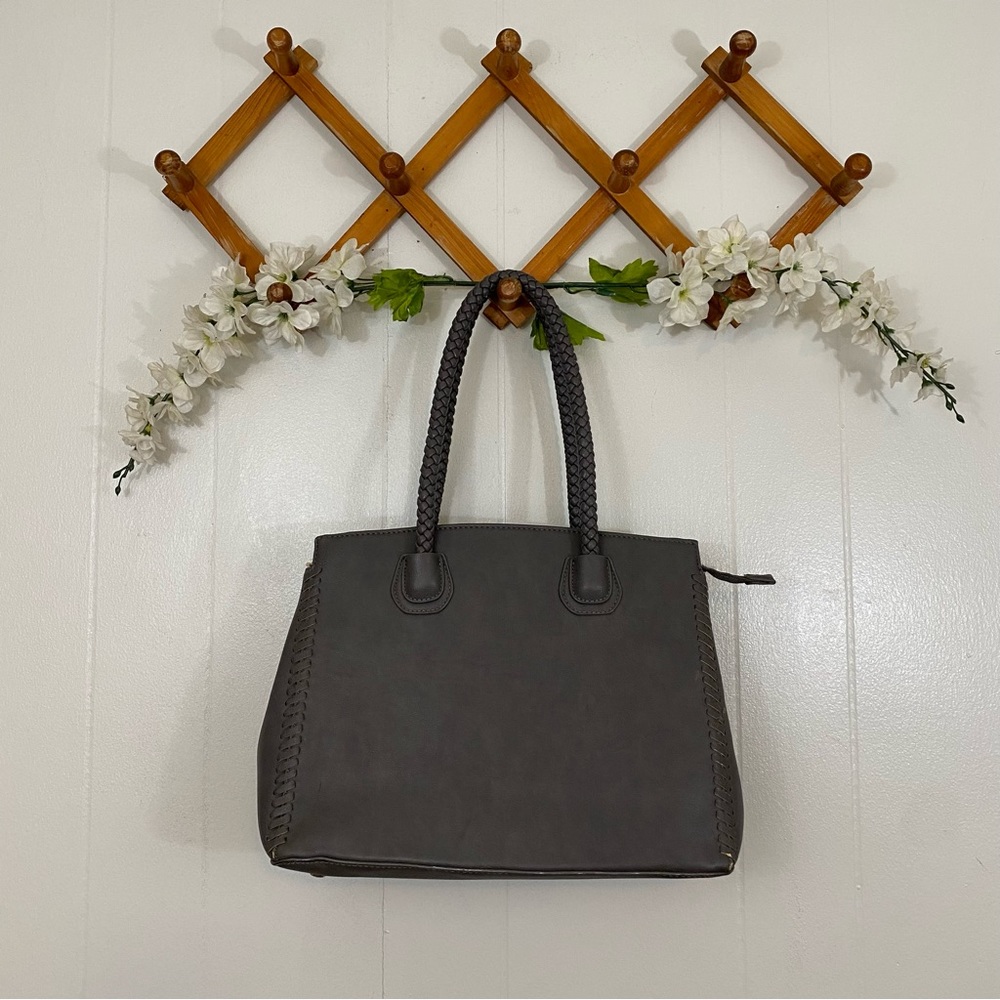 Sole Society Gray Shoulder Bag Braided Handle Leopard Print Lining Zip To Main
